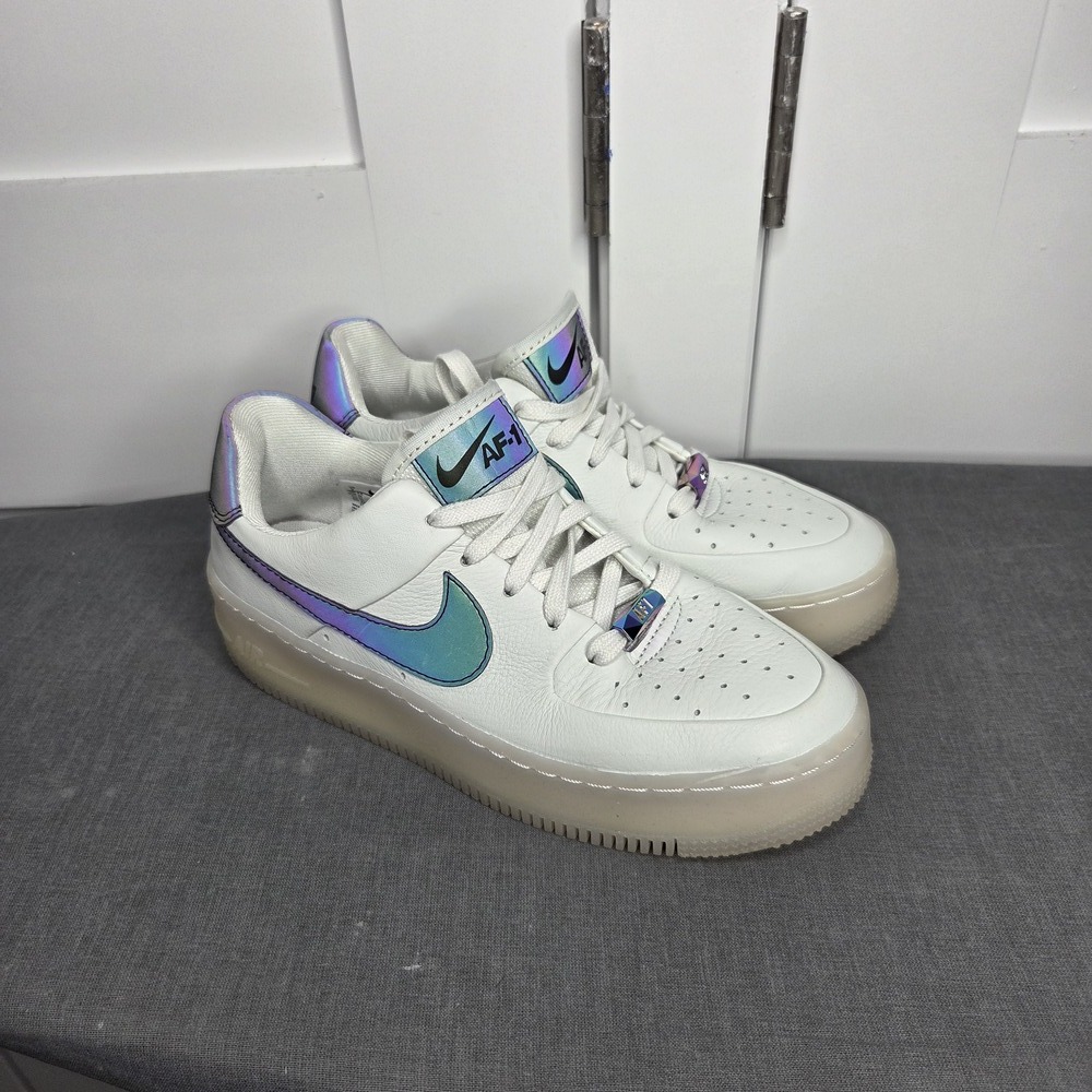 Nike Air Force 1 Women's White Iridescent Swoosh Sneakers Size 7 US